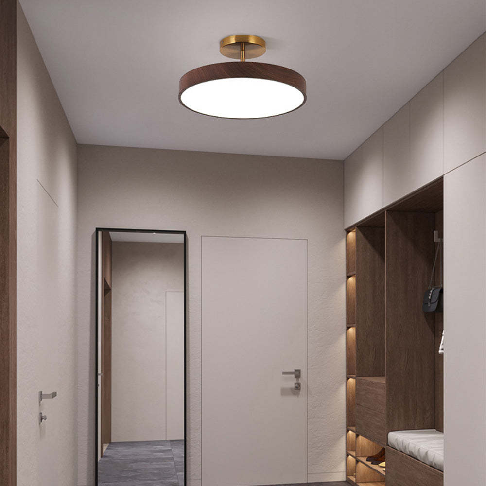 Circle Semi Flush LED Wooden Ceiling Light