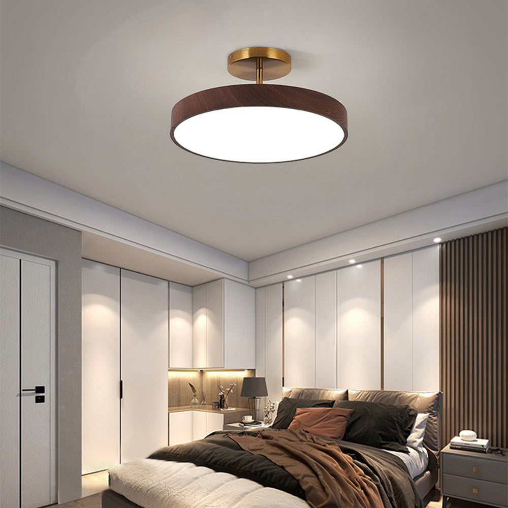 Circle Semi Flush LED Wooden Ceiling Light