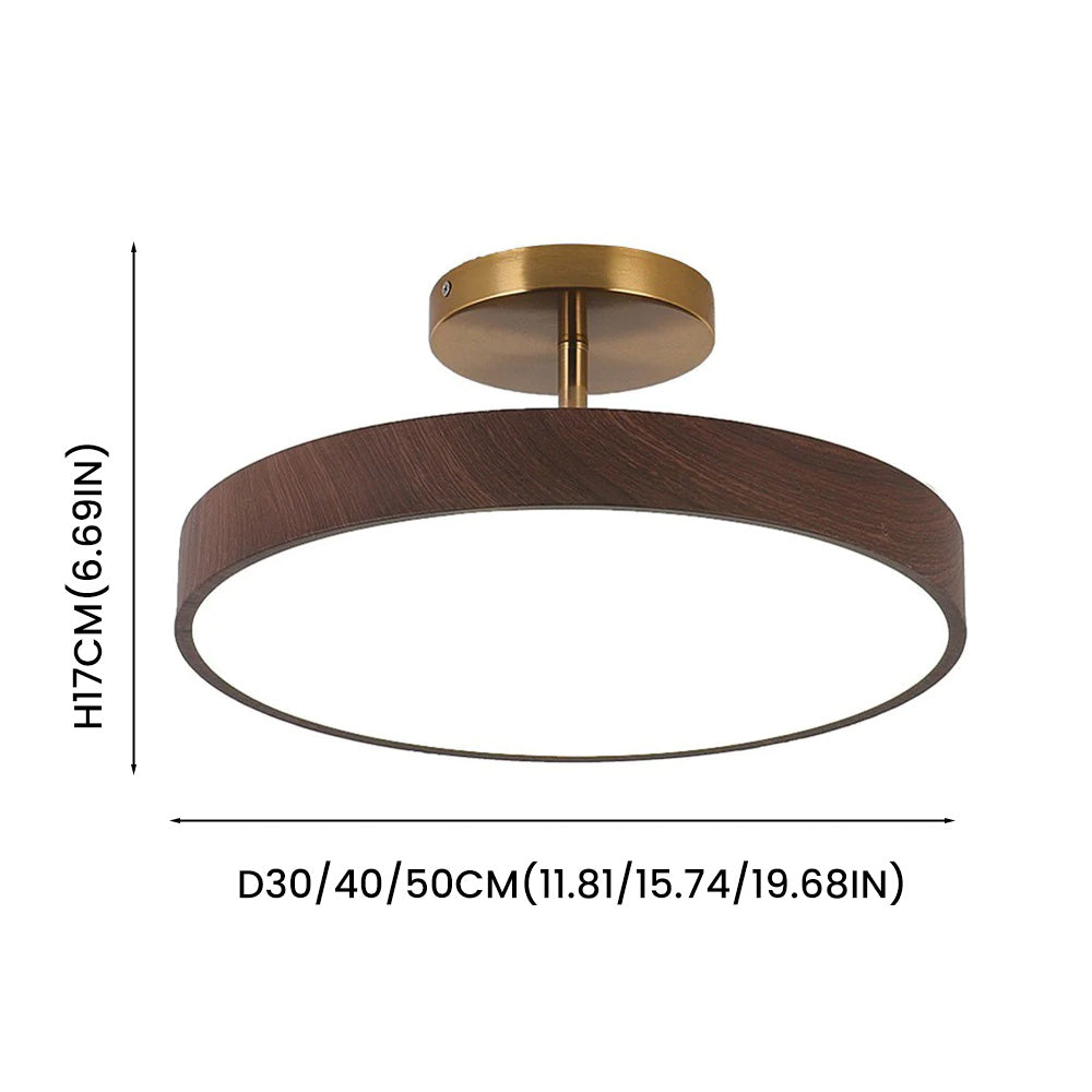 Circle Semi Flush LED Wooden Ceiling Light