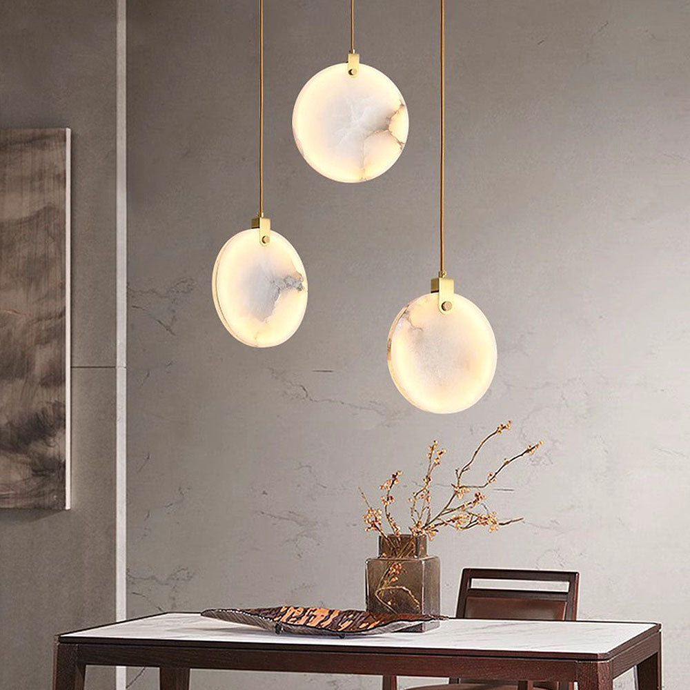 Simple Round LED Alabaster Pendant Lights -Lampsmodern-UK