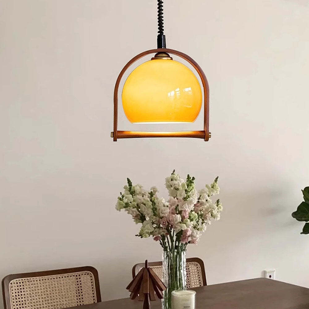Vintage Bauhaus Orange Wood Pendant Lights -Lampsmodern-UK