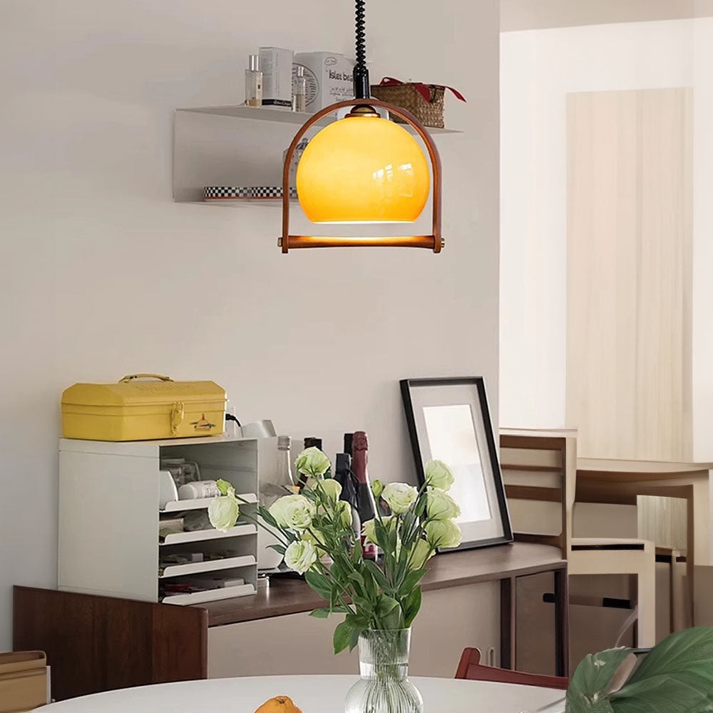 Vintage Bauhaus Orange Wood Pendant Lights -Lampsmodern-UK