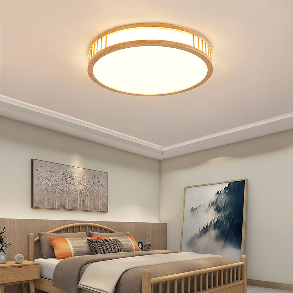 Wood Color LED Semi Ceiling Light For Bedroom