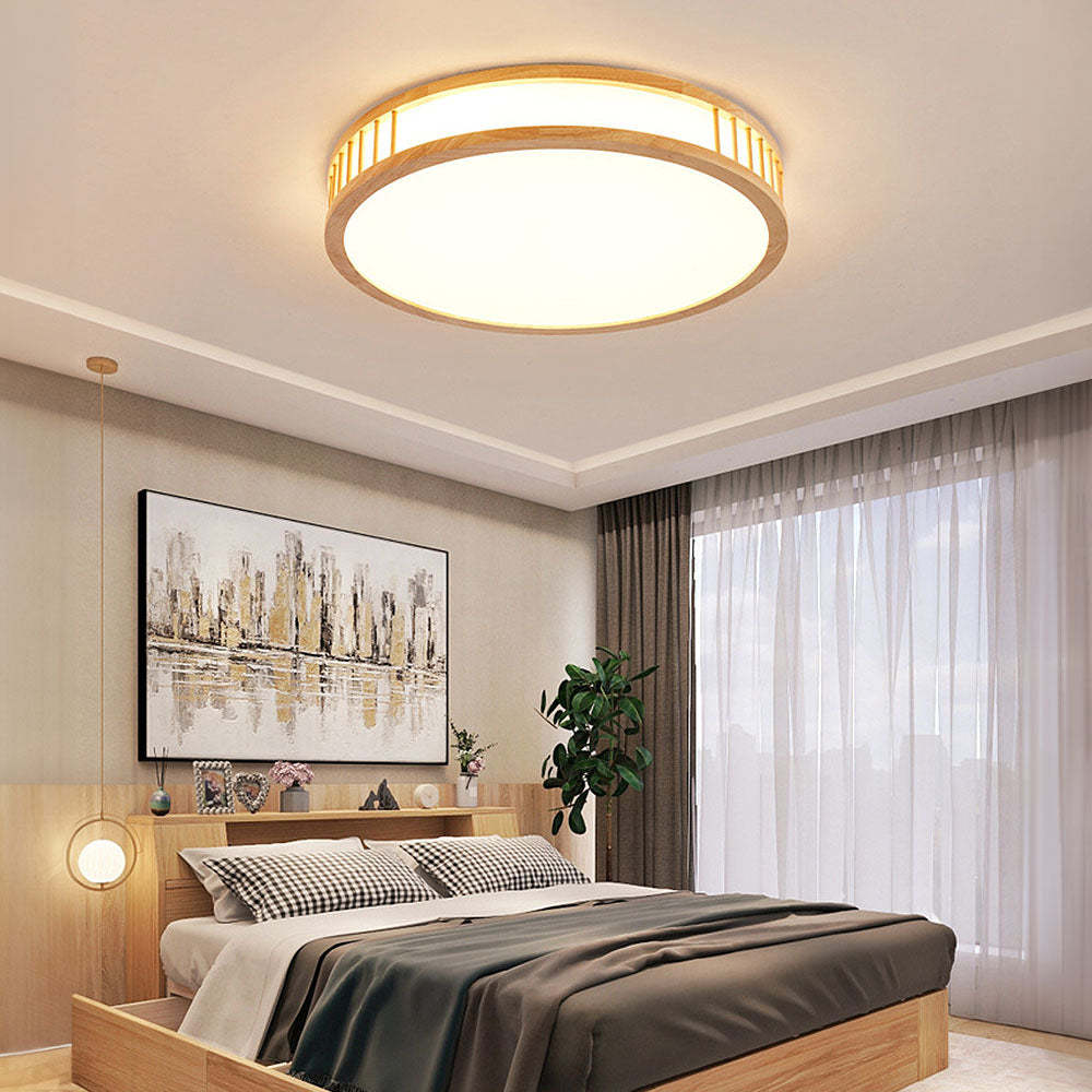 Wood Color LED Semi Ceiling Light For Bedroom