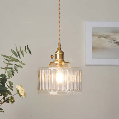 Retro Short Cylinder Wavy Glass Pendant Light -Homdiy