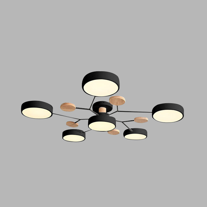 Contemporary Multi-Head Round Iron LED Semi-Flush Chandelier