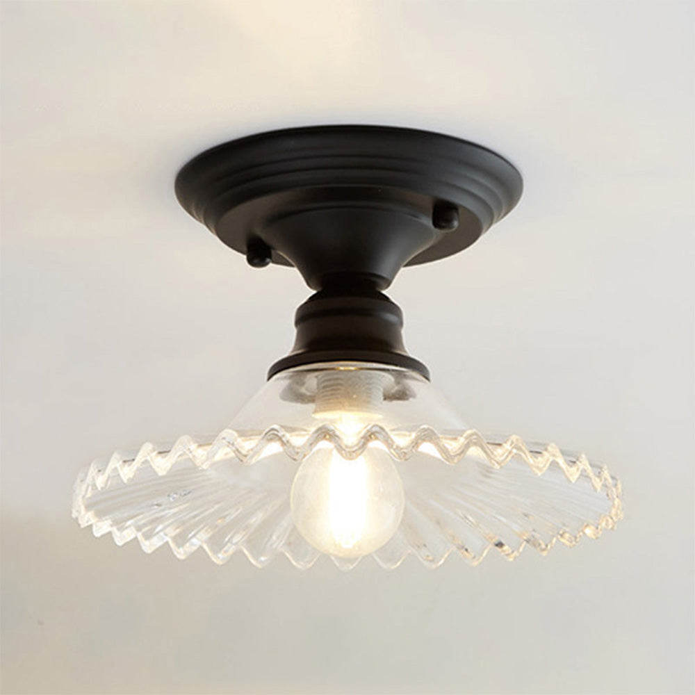 Industrial Ribbed Glass Semi Flush Ceiling Lights