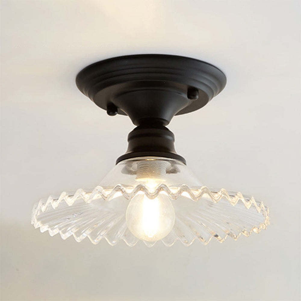 Industrial Ribbed Glass Semi Flush Ceiling Lights