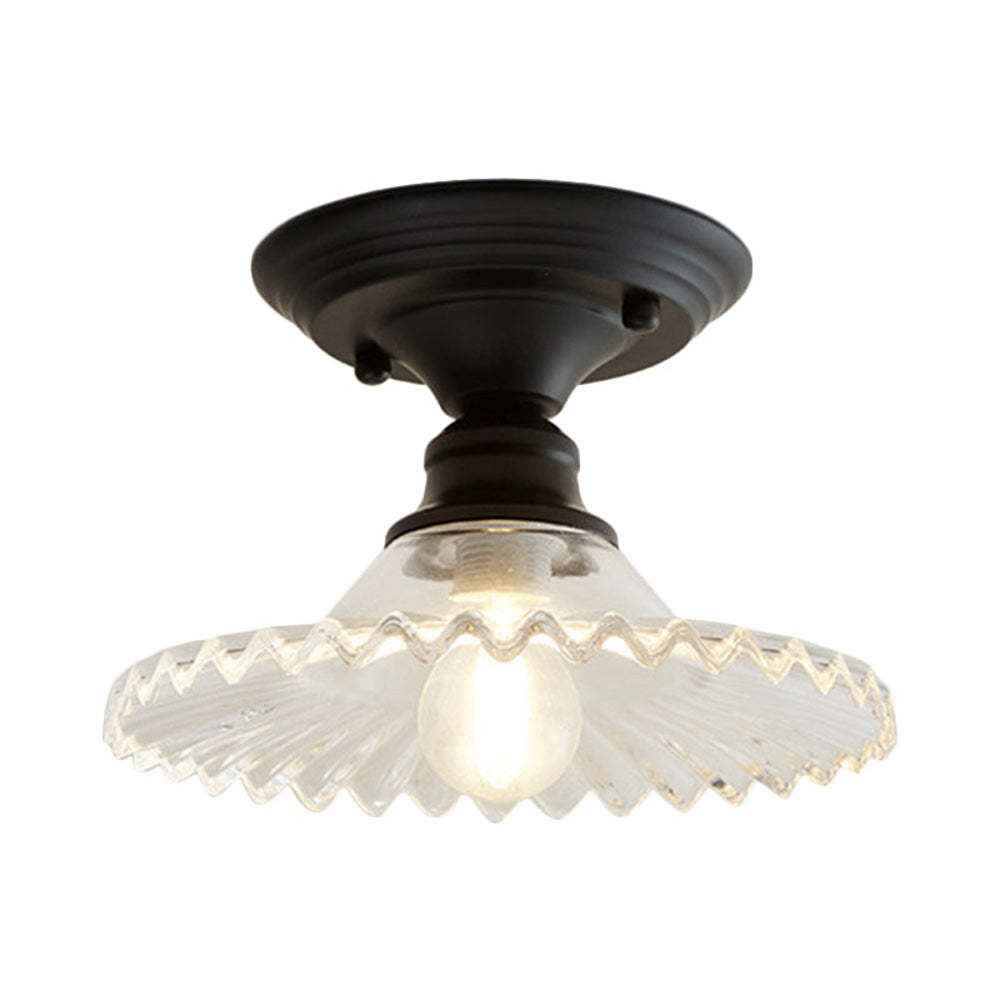 Industrial Ribbed Glass Semi Flush Ceiling Lights