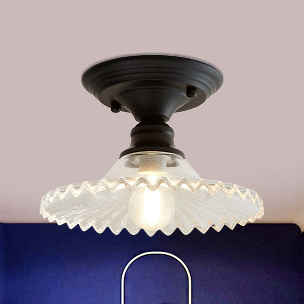 Industrial Ribbed Glass Semi Flush Ceiling Lights