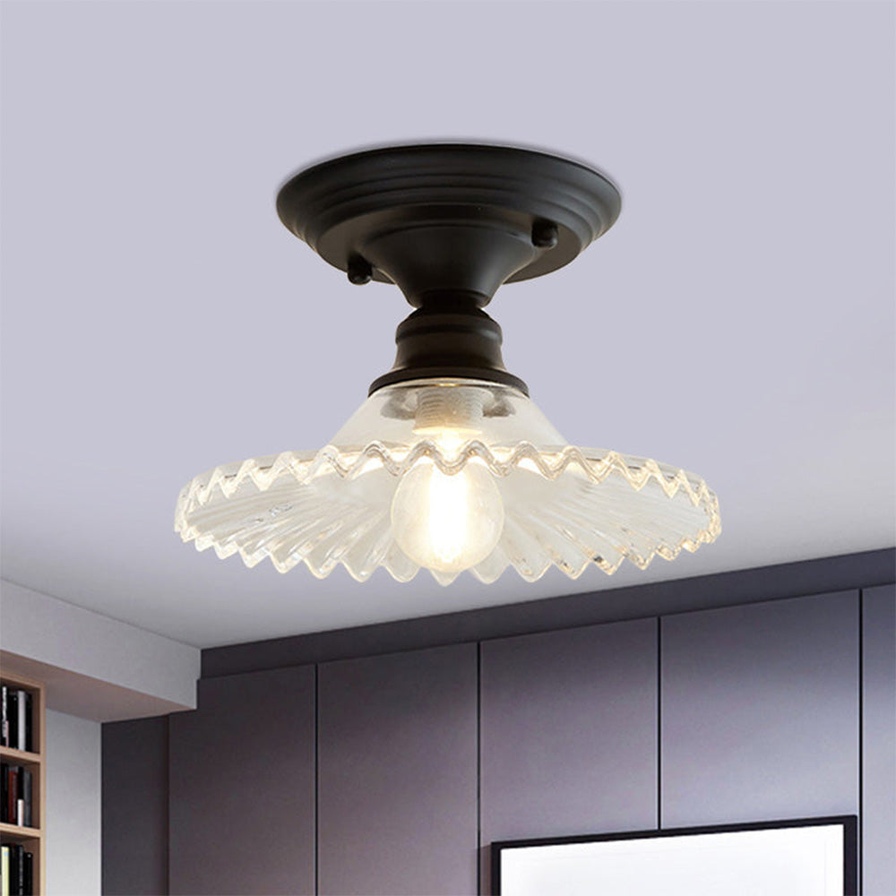 Industrial Ribbed Glass Semi Flush Ceiling Lights