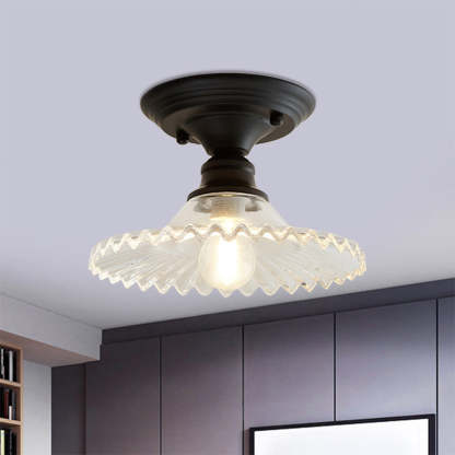 Industrial Ribbed Glass Semi Flush Ceiling Lights