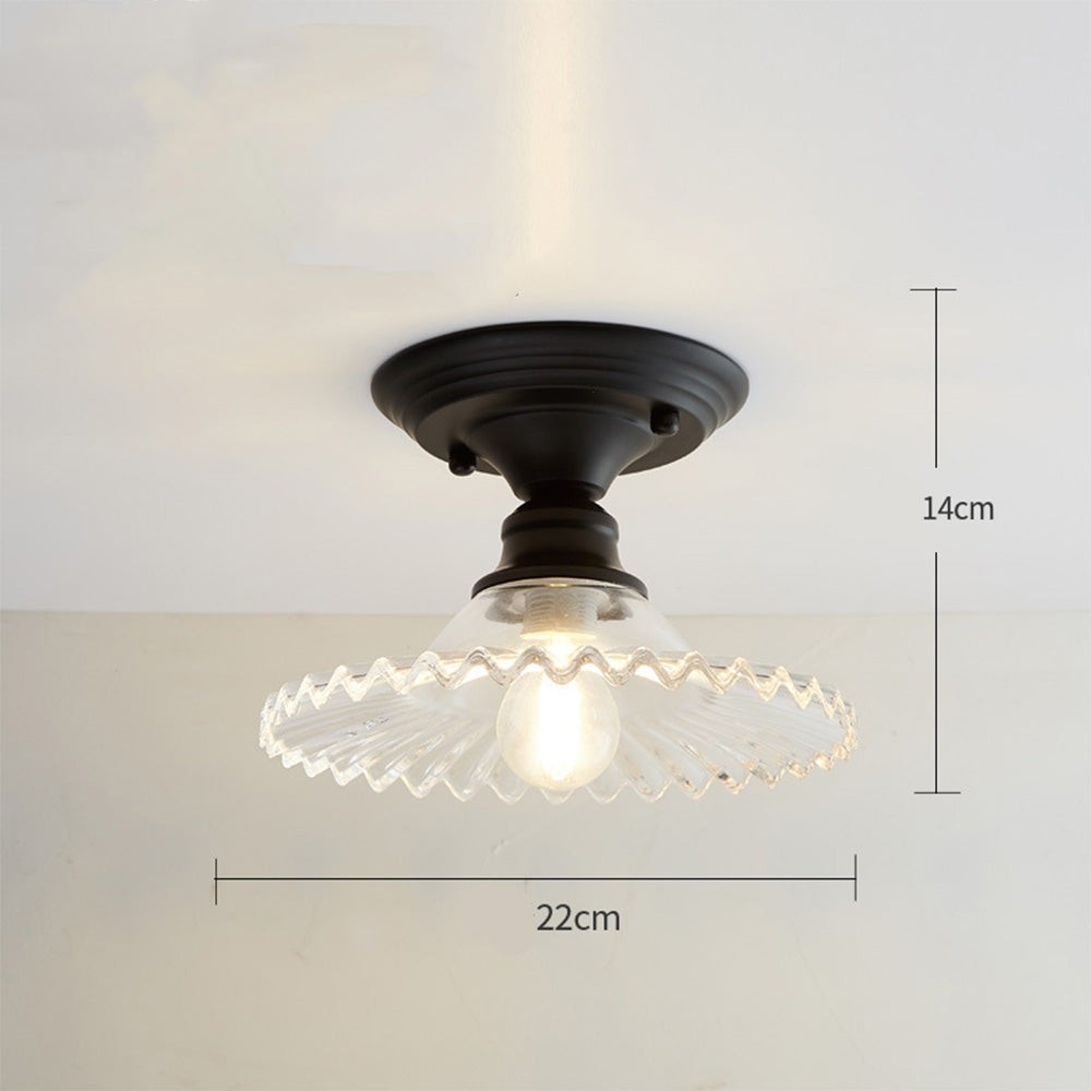 Industrial Ribbed Glass Semi Flush Ceiling Lights