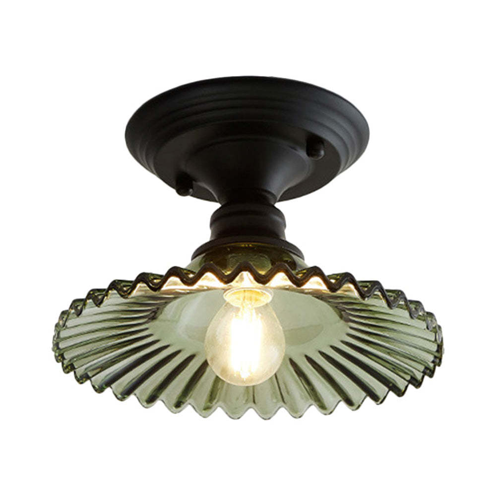 Industrial Ribbed Glass Semi Flush Ceiling Lights