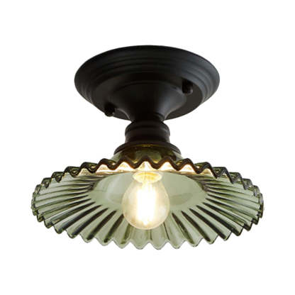 Industrial Ribbed Glass Semi Flush Ceiling Lights