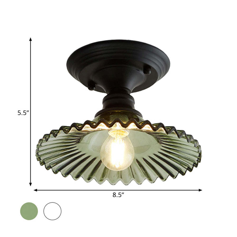 Industrial Ribbed Glass Semi Flush Ceiling Lights