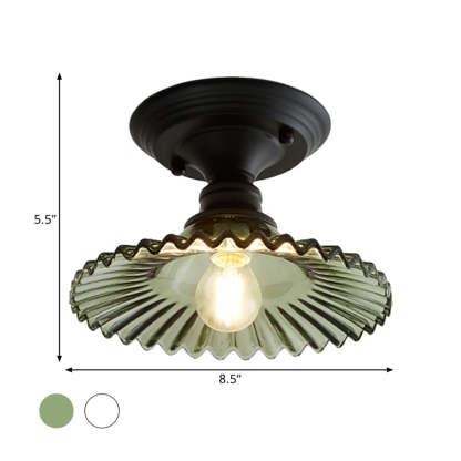 Industrial Ribbed Glass Semi Flush Ceiling Lights