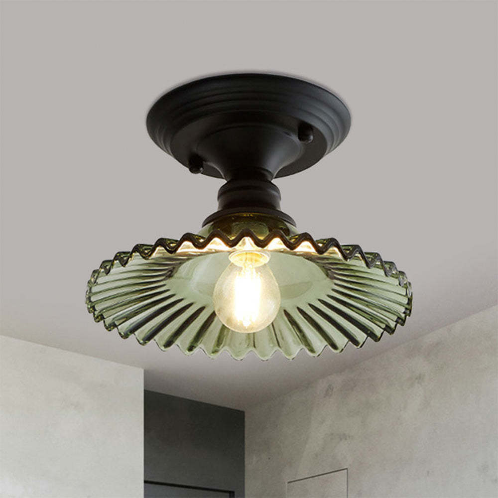 Industrial Ribbed Glass Semi Flush Ceiling Lights
