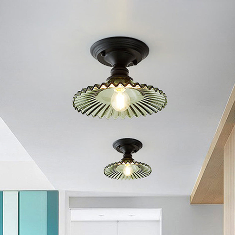 Industrial Ribbed Glass Semi Flush Ceiling Lights