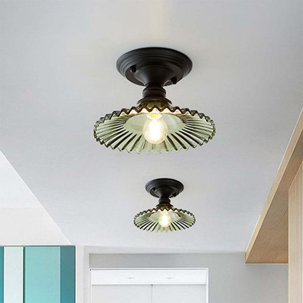 Industrial Ribbed Glass Semi Flush Ceiling Lights