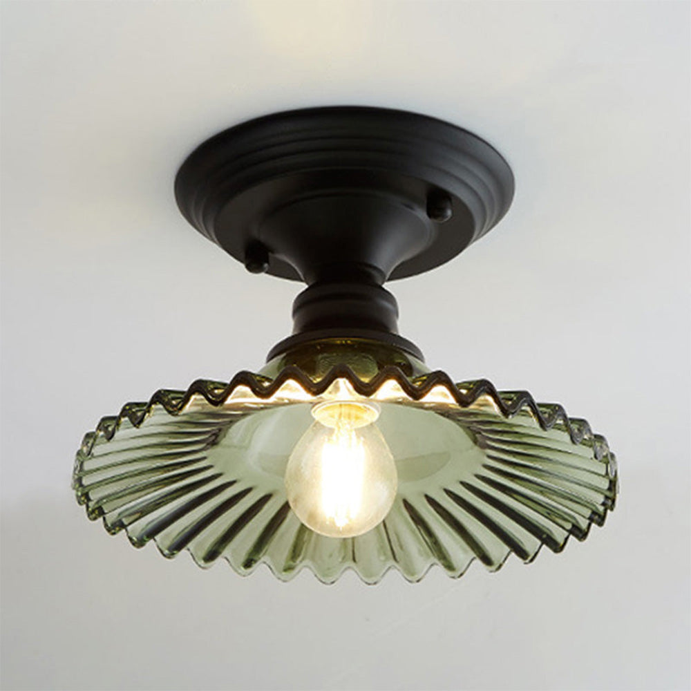 Industrial Ribbed Glass Semi Flush Ceiling Lights