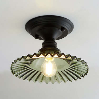 Industrial Ribbed Glass Semi Flush Ceiling Lights