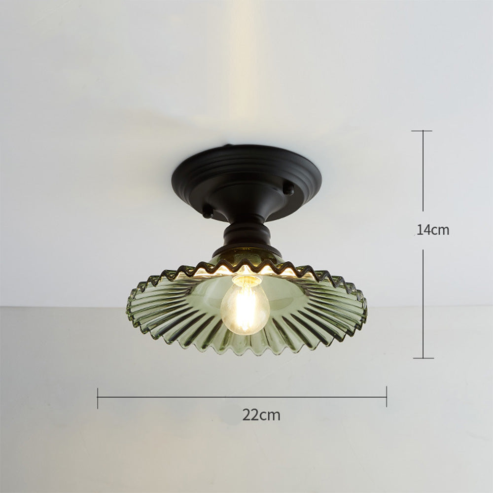 Industrial Ribbed Glass Semi Flush Ceiling Lights