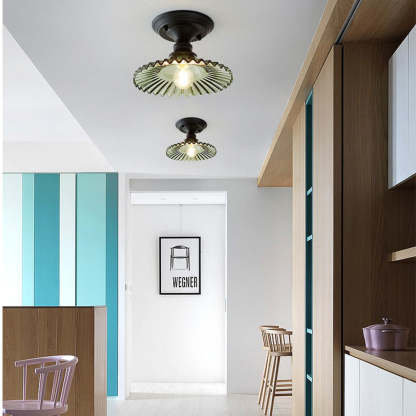 Homdiy Ribbed Glass Semi Flush Ceiling Lights One Light Ceiling Lamps
