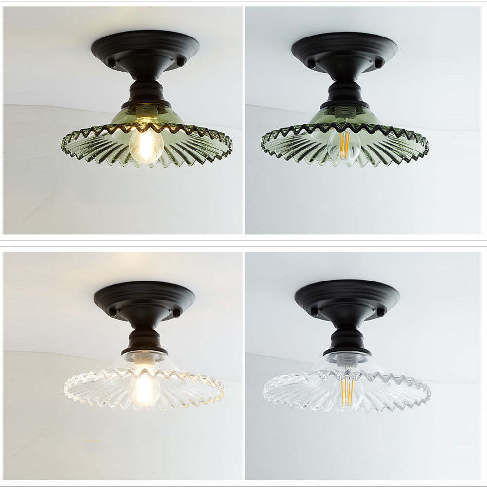 Industrial Ribbed Glass Semi Flush Ceiling Lights