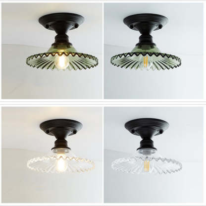 Industrial Ribbed Glass Semi Flush Ceiling Lights