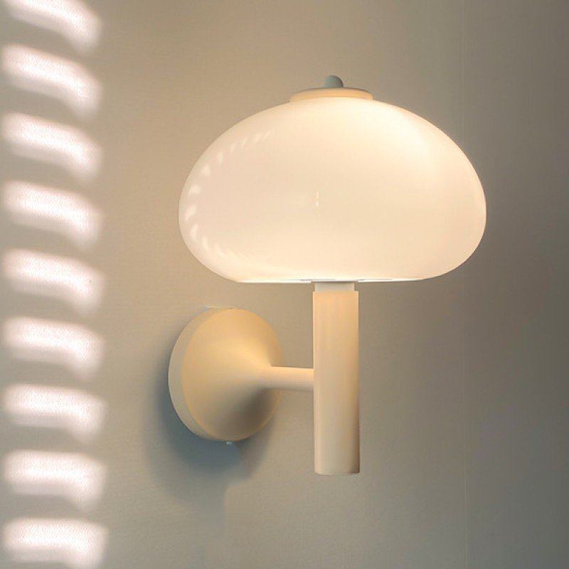 Cute Cream Mushroom Glass Wall Light For Bedroom -Homdiy