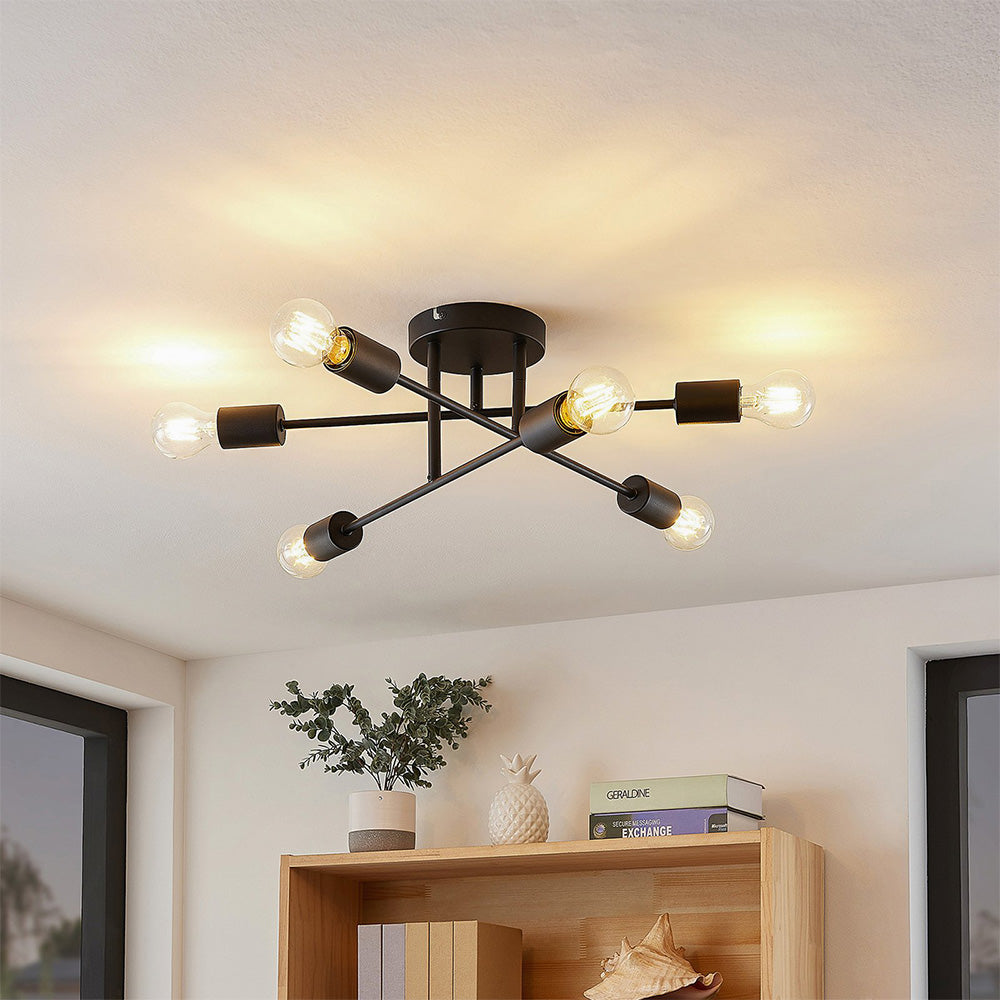 Industrial Black Iron Living Room Semi Flush Ceiling Lights