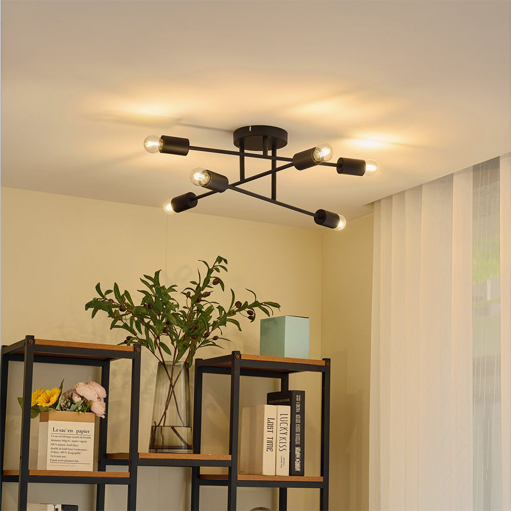 Industrial Black Iron Living Room Semi Flush Ceiling Lights