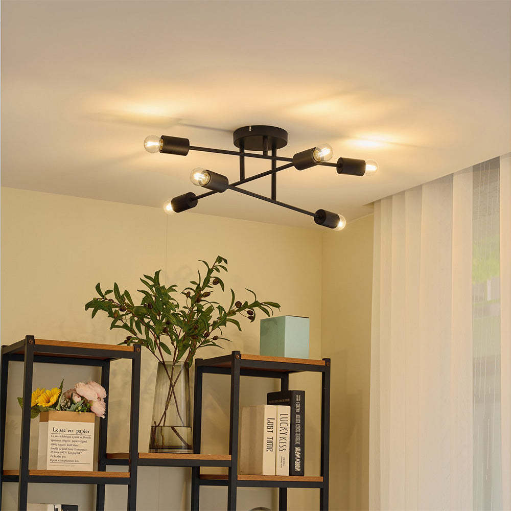 Industrial Black Iron Living Room Semi Flush Ceiling Lights