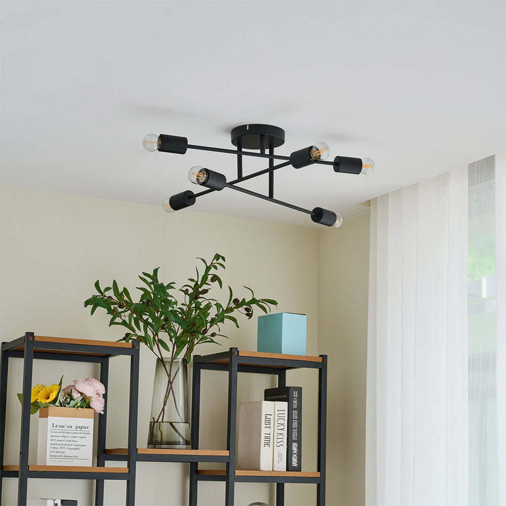 Industrial Black Iron Living Room Semi Flush Ceiling Lights