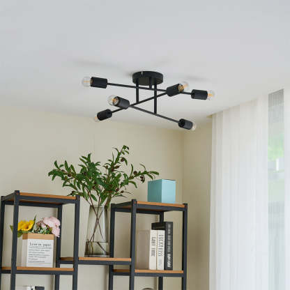 Industrial Black Iron Living Room Semi Flush Ceiling Lights
