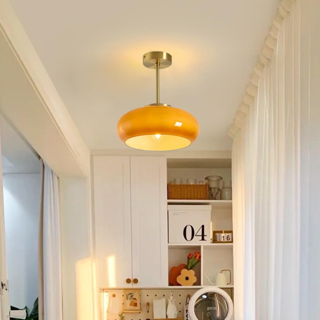 Retro Amber Round Glass Ceiling Light -Homdiy