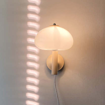 Cute Cream Mushroom Glass Wall Light For Bedroom -Homdiy
