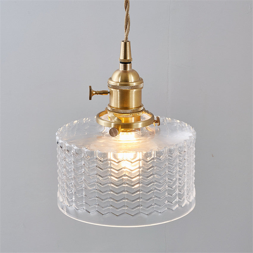 Retro Short Cylinder Wavy Glass Pendant Light -Homdiy