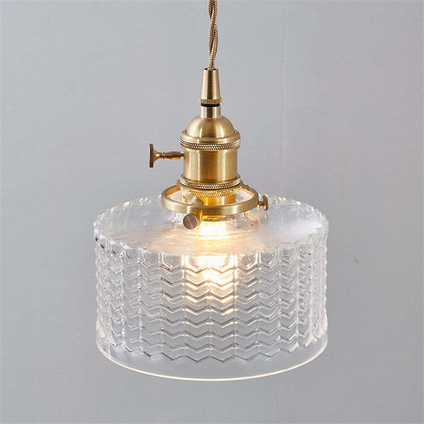 Retro Short Cylinder Wavy Glass Pendant Light -Homdiy