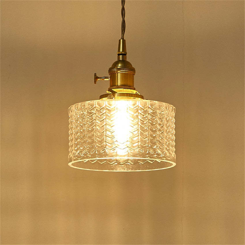 Retro Short Cylinder Wavy Glass Pendant Light -Homdiy