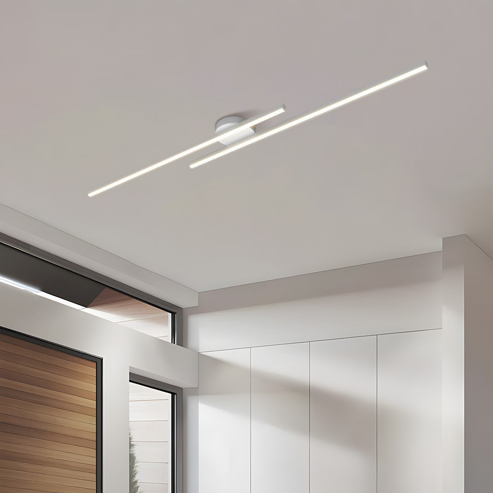 Modern Aluminum Long Strip Semi Flush Mount LED Ceiling Light For Living Room