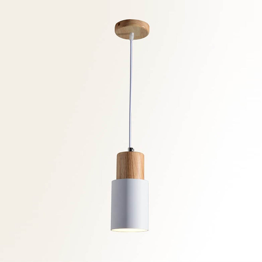 Modern Macaron Cylinder Wood LED Mini Pendant Lighting