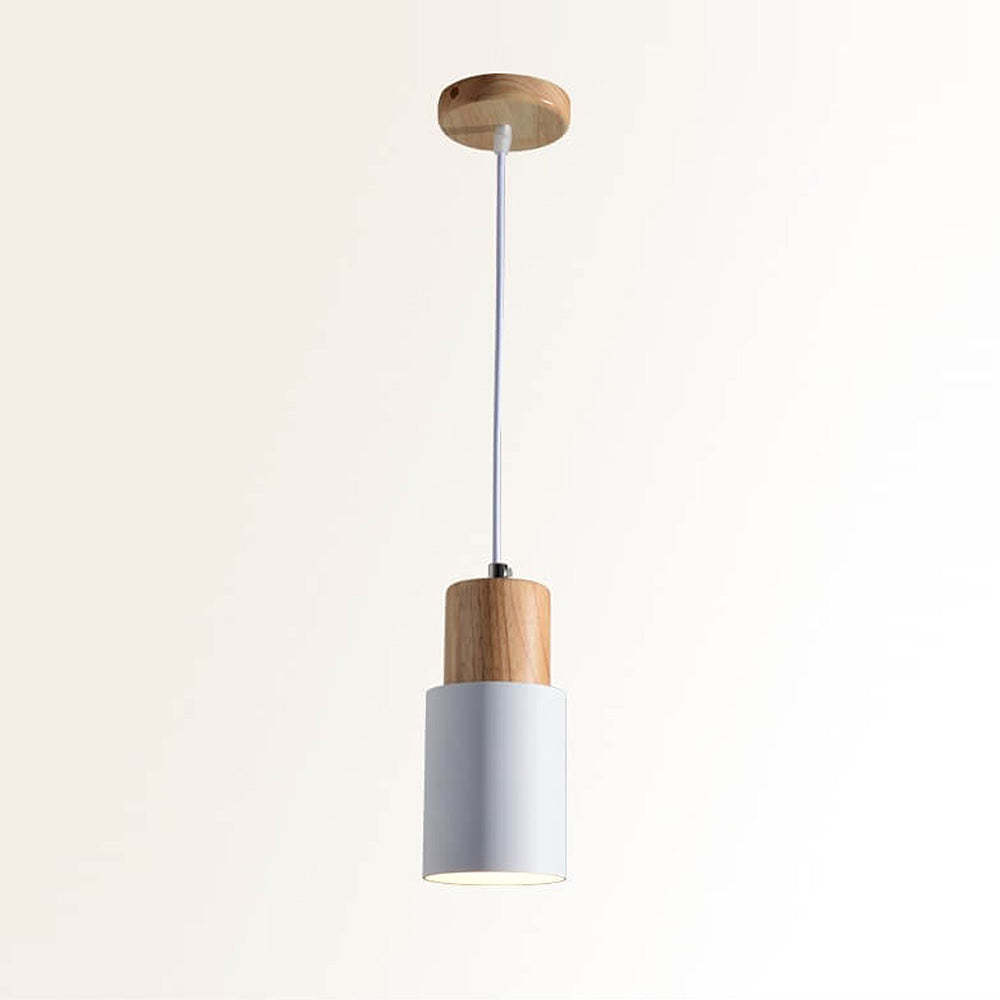 Modern Macaron Cylinder Wood LED Mini Pendant Lighting
