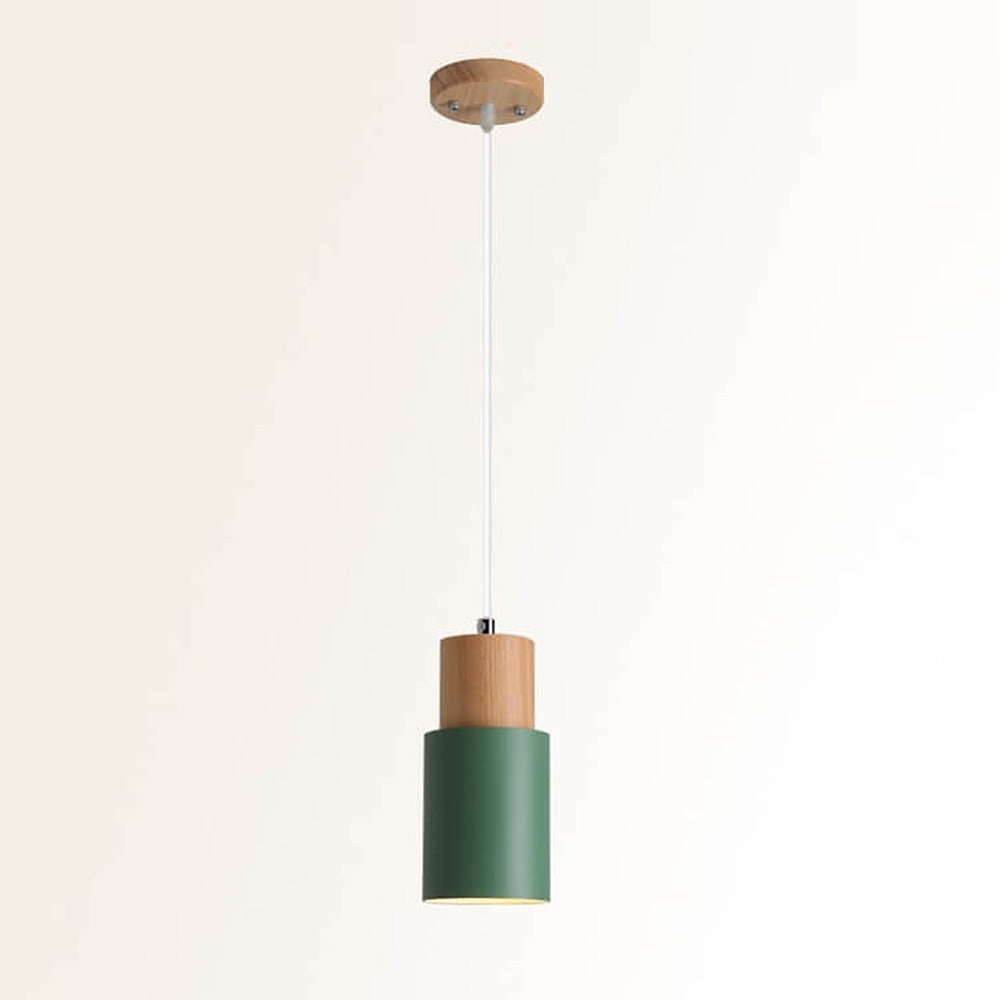 Modern Macaron Cylinder Wood LED Mini Pendant Lighting