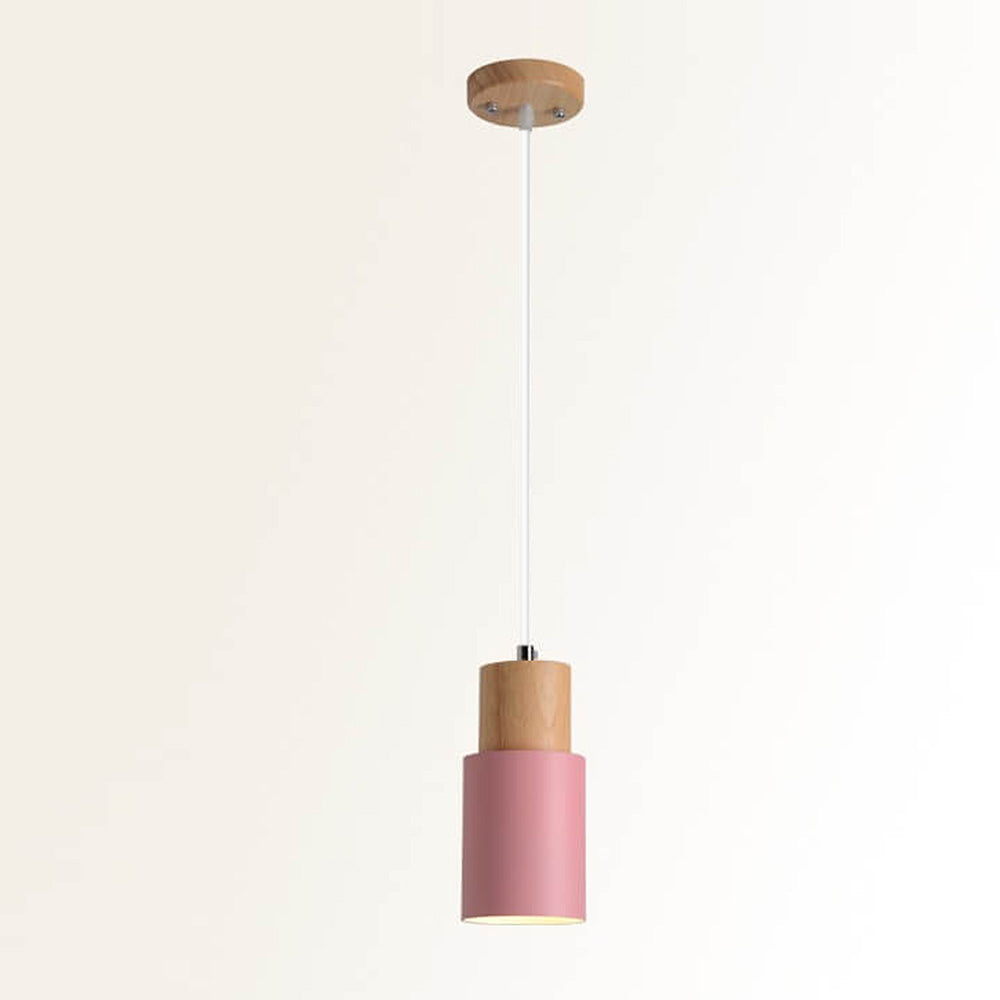 Modern Macaron Cylinder Wood LED Mini Pendant Lighting