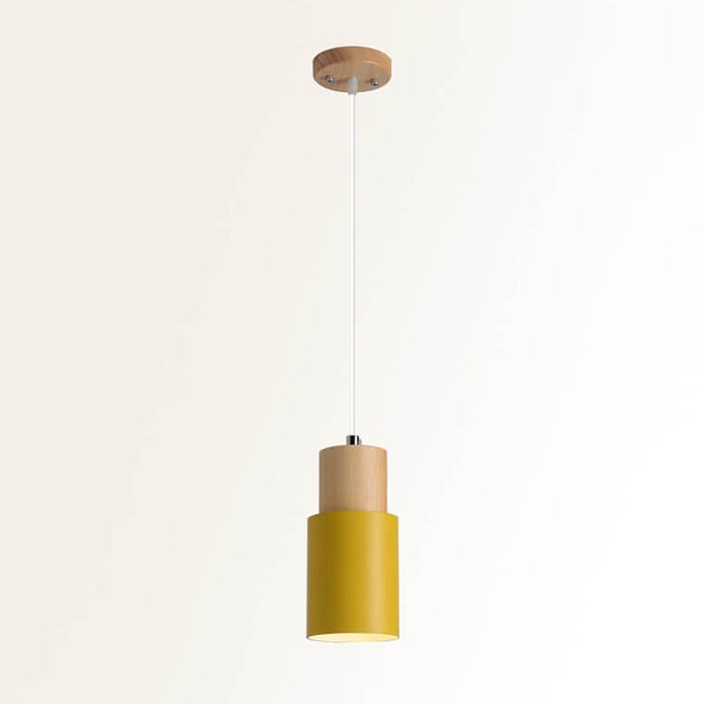 Modern Macaron Cylinder Wood LED Mini Pendant Lighting