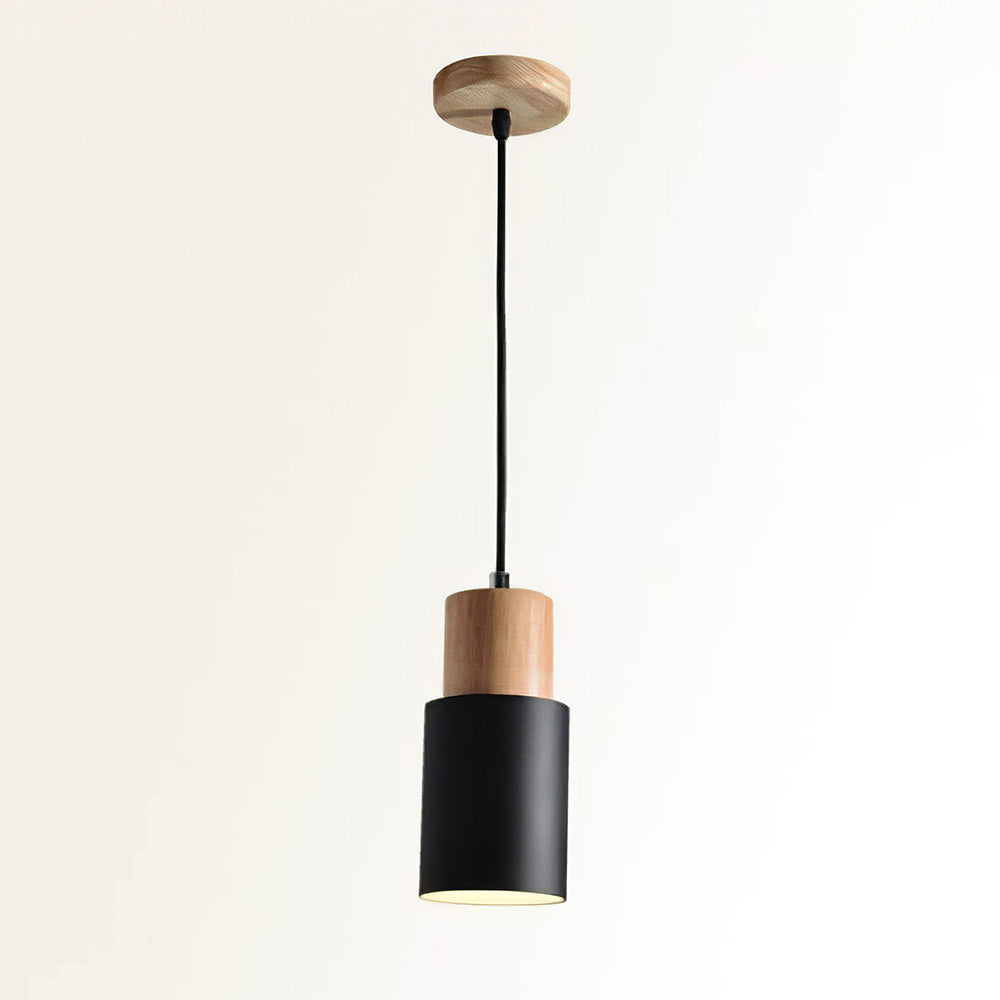 Modern Macaron Cylinder Wood LED Mini Pendant Lighting