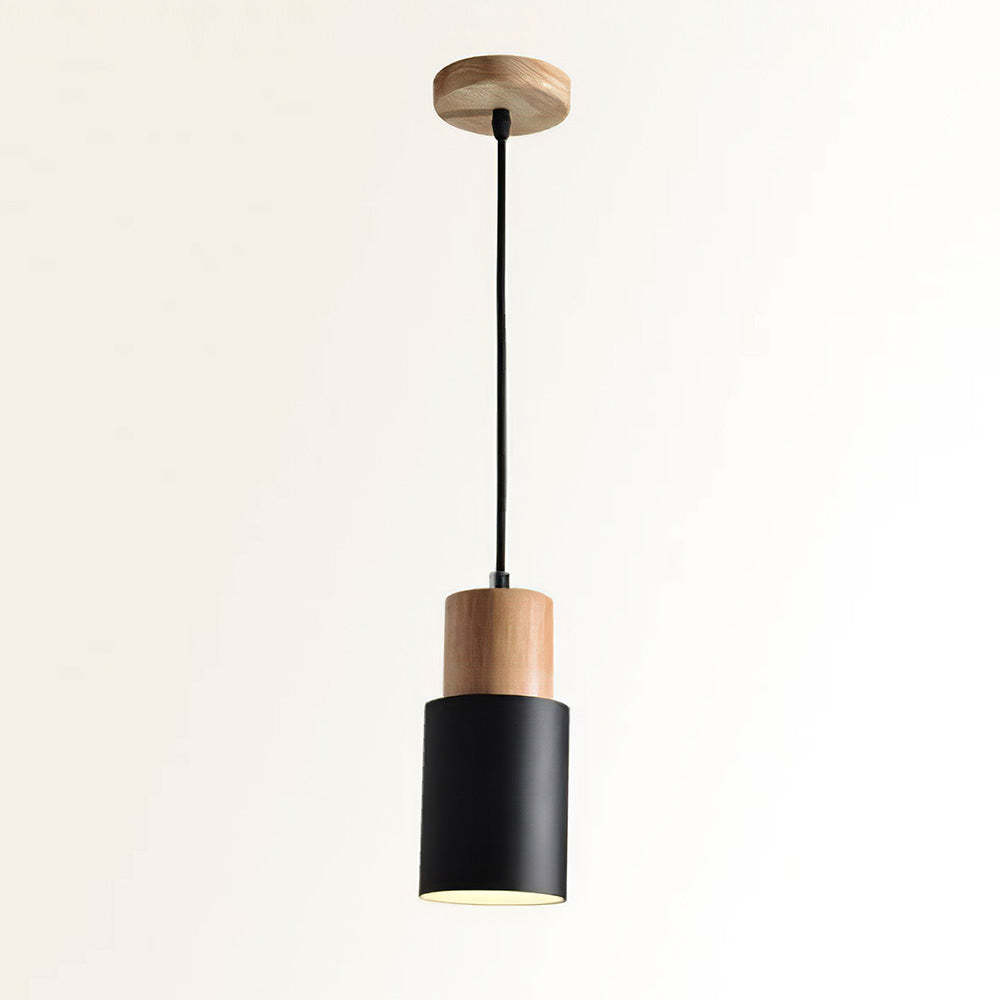 Modern Macaron Cylinder Wood LED Mini Pendant Lighting