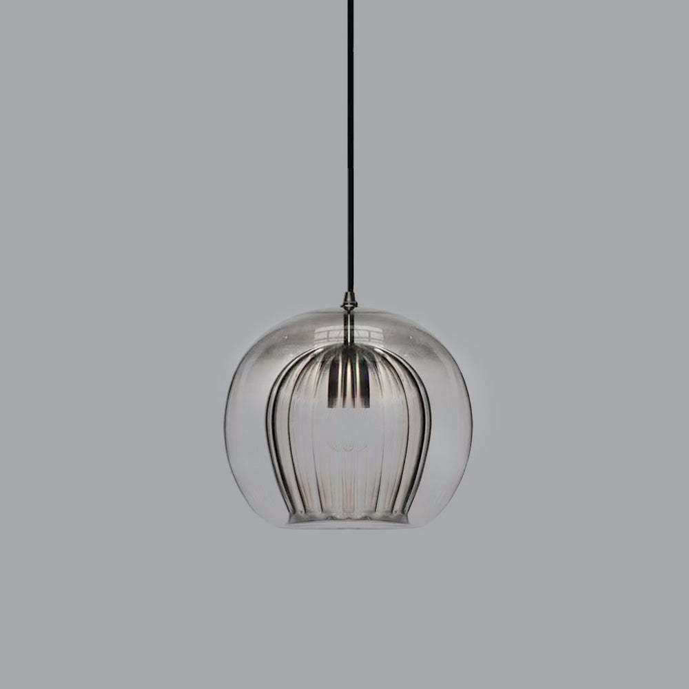 Contemporary Glass Globe Ribbed Pendant Light for Kitchen Island
